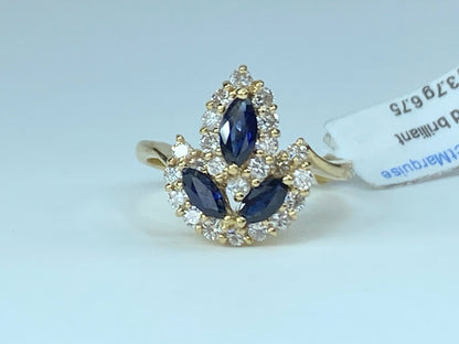 Diamond Marquise Sapphire Floral Cluster Ring 14k 3.7g JR8943