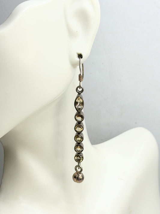 Vintage Sterling Silver Yellow Topaz Marquise Drop Dangle Earrings JR1315