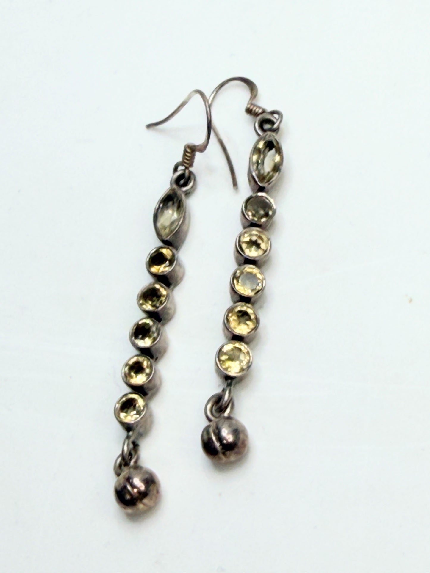 Vintage Sterling Silver Yellow Topaz Marquise Drop Dangle Earrings JR1315