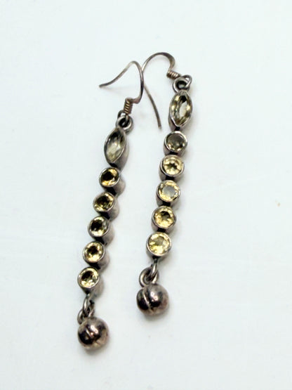 Vintage Sterling Silver Yellow Topaz Marquise Drop Dangle Earrings JR1315