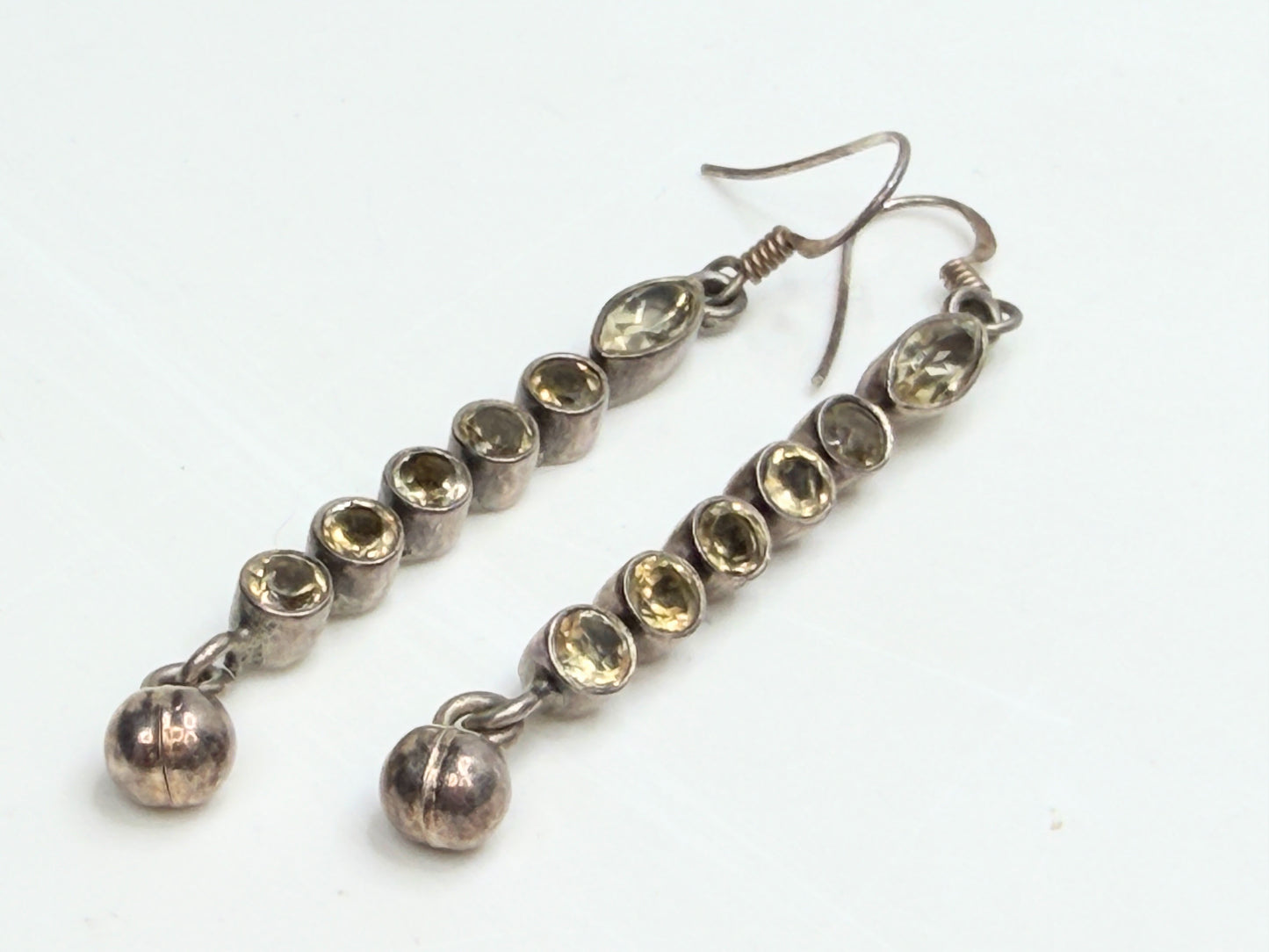 Vintage Sterling Silver Yellow Topaz Marquise Drop Dangle Earrings JR1315