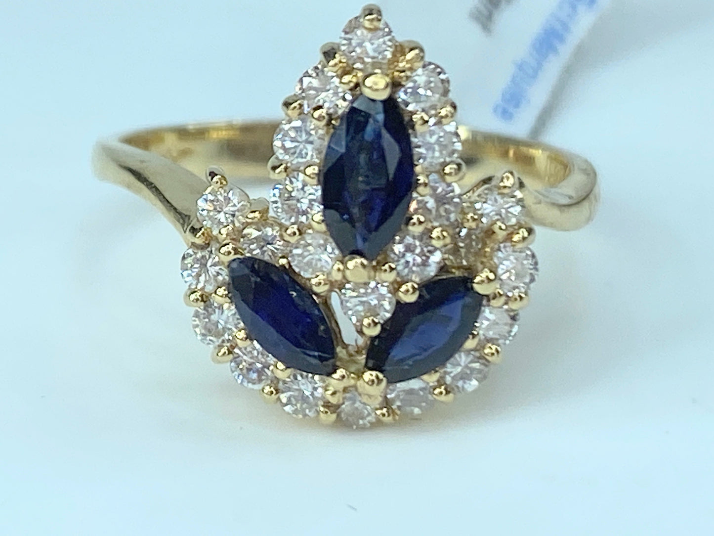 Diamond Marquise Sapphire Floral Cluster Ring 14k 3.7g JR8943