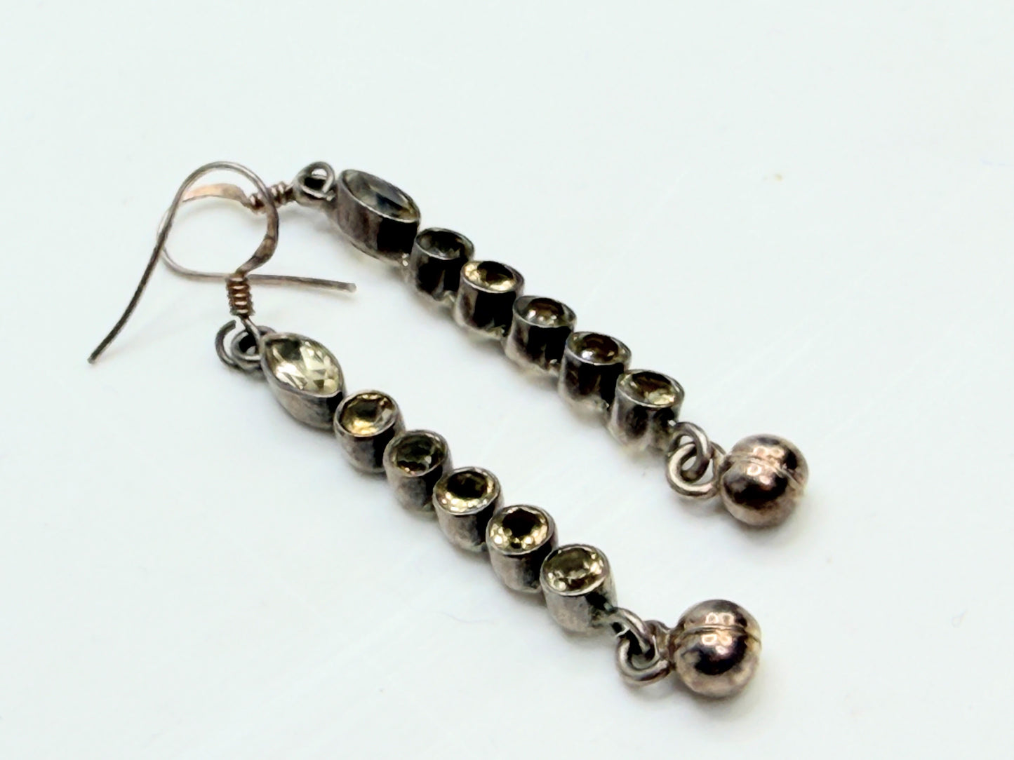 Vintage Sterling Silver Yellow Topaz Marquise Drop Dangle Earrings JR1315