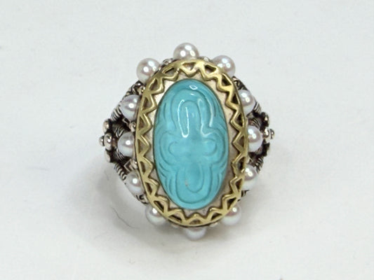 Vintage Turquoise Pearl Barbara Bixby 925 18K Ring Size 6 JR1316
