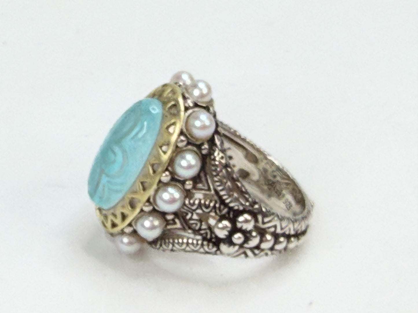 Vintage Turquoise Pearl Barbara Bixby 925 18K Ring Size 6 JR1316
