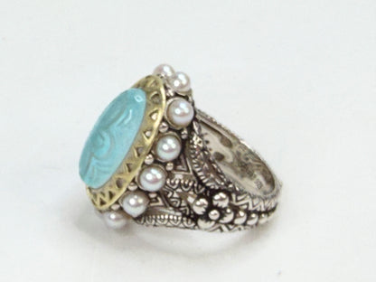 Vintage Turquoise Pearl Barbara Bixby 925 18K Ring Size 6 JR1316