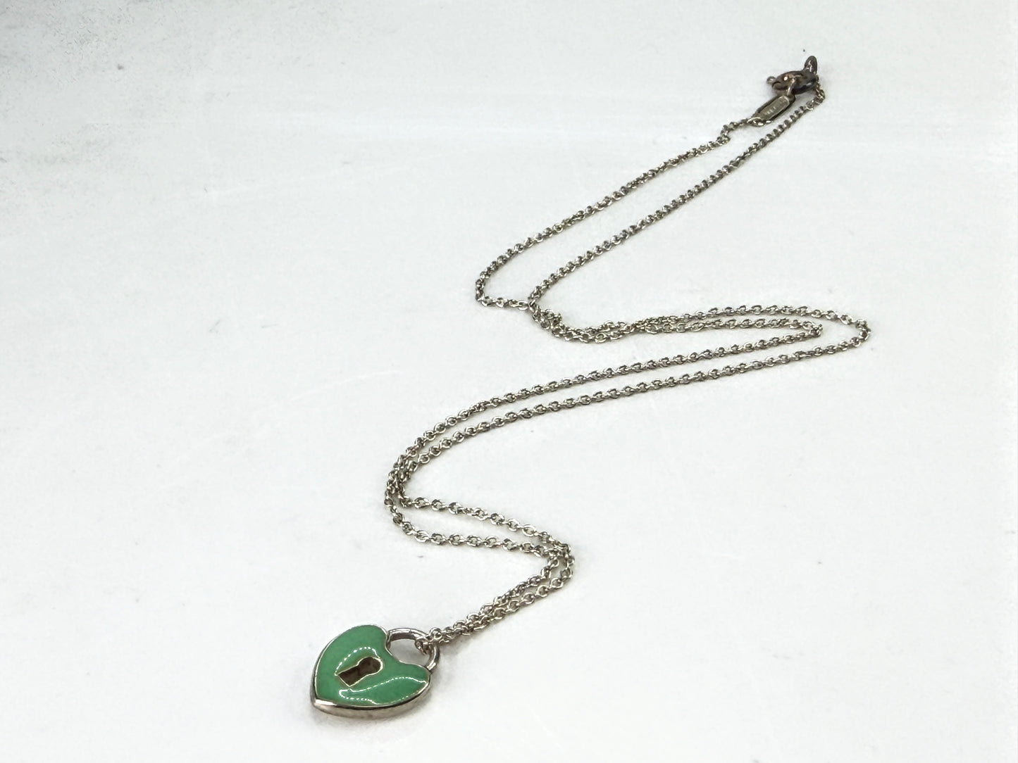 Tiffany & Co. Sterling Silver Blue Enamel Heart Lock Necklace 2.0g 16" JR2046