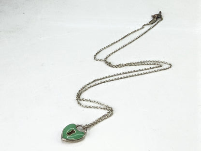 Tiffany & Co. Sterling Silver Blue Enamel Heart Lock Necklace 2.0g 16" JR2046