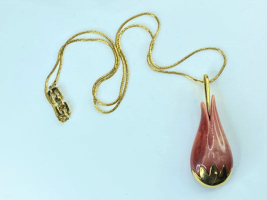 Vintage Paris Givenchy gold-plated Faux Coral Tulip necklace 24" GS377