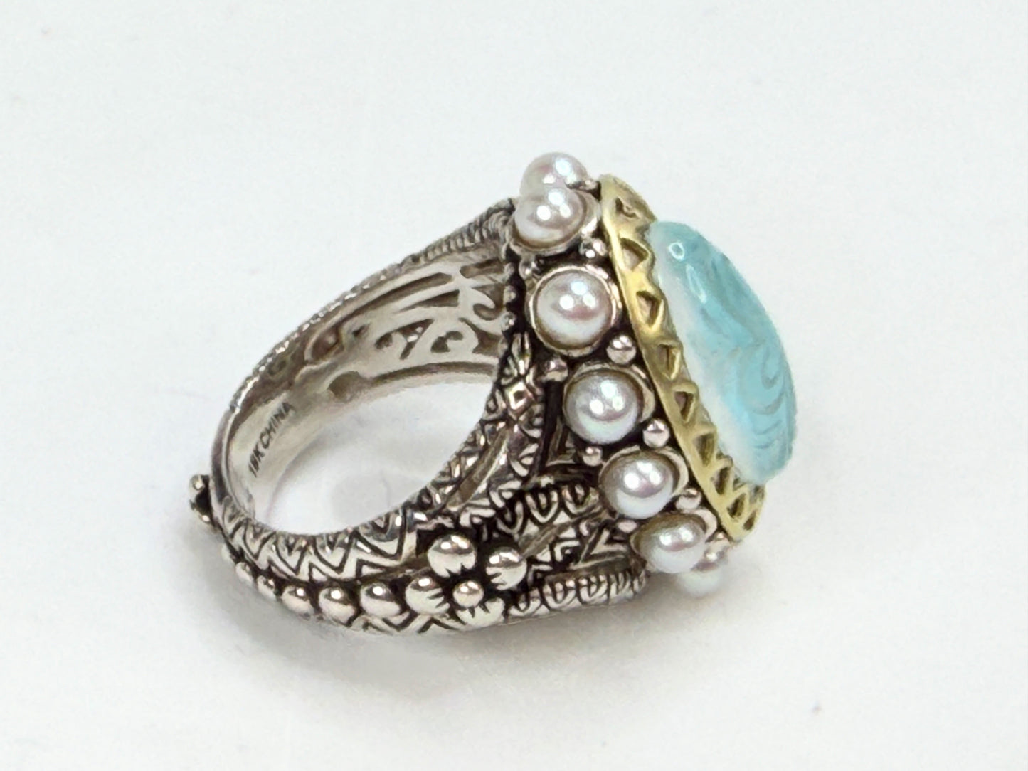 Vintage Turquoise Pearl Barbara Bixby 925 18K Ring Size 6 JR1316