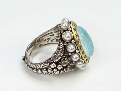 Vintage Turquoise Pearl Barbara Bixby 925 18K Ring Size 6 JR1316