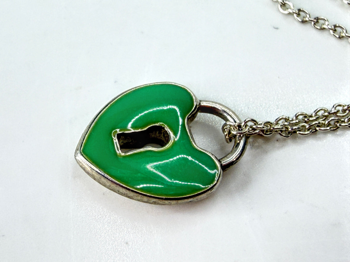 Tiffany & Co. Sterling Silver Blue Enamel Heart Lock Necklace 2.0g 16" JR2046