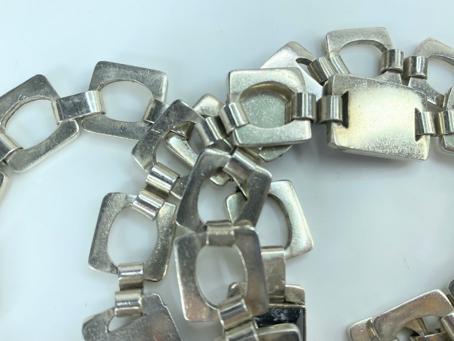Huffy MEXICO 1970 Taxco Modernist Geometric Necklace 925 Sterling Onyx 37"JR828