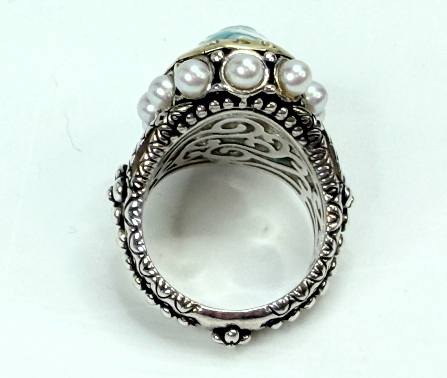 Vintage Turquoise Pearl Barbara Bixby 925 18K Ring Size 6 JR1316