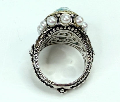 Vintage Turquoise Pearl Barbara Bixby 925 18K Ring Size 6 JR1316