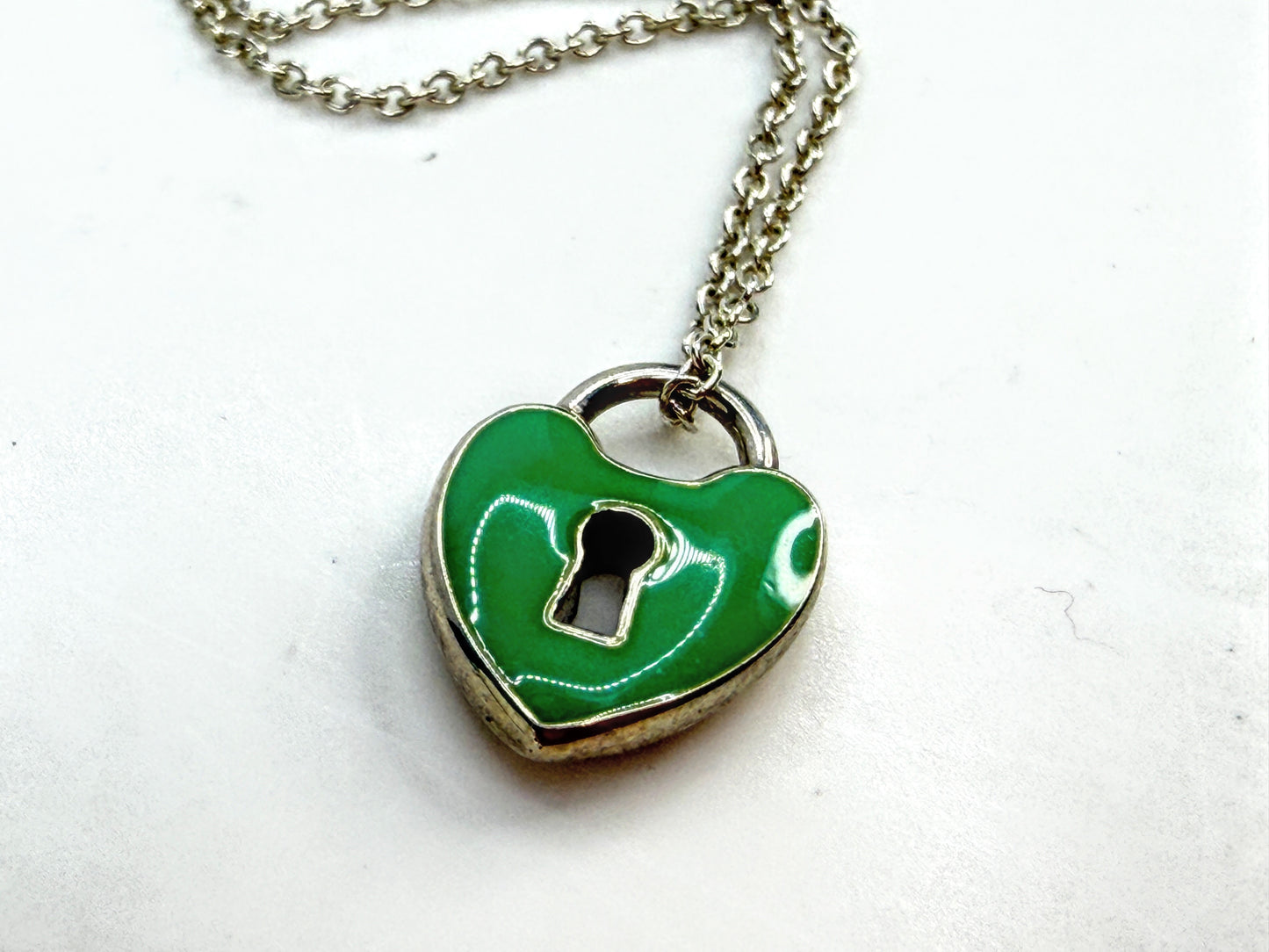 Tiffany & Co. Sterling Silver Blue Enamel Heart Lock Necklace 2.0g 16" JR2046
