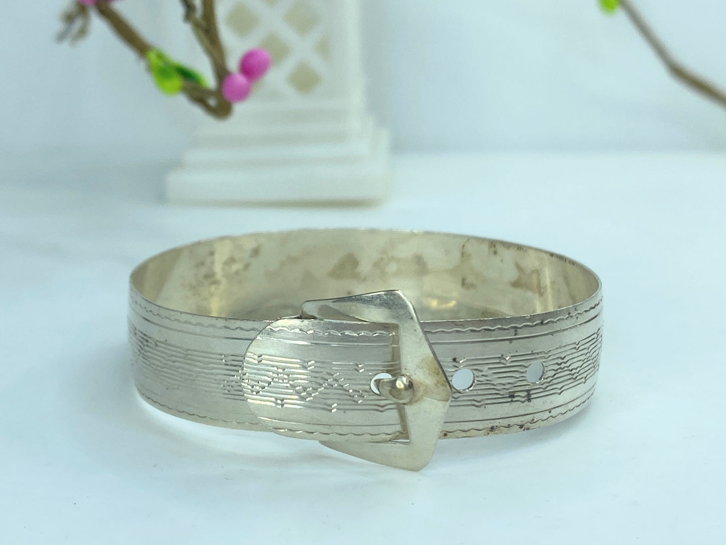 Handmade Sterling Silver 13mm etched Bucket belt children bangle 5.75" 11g JR829