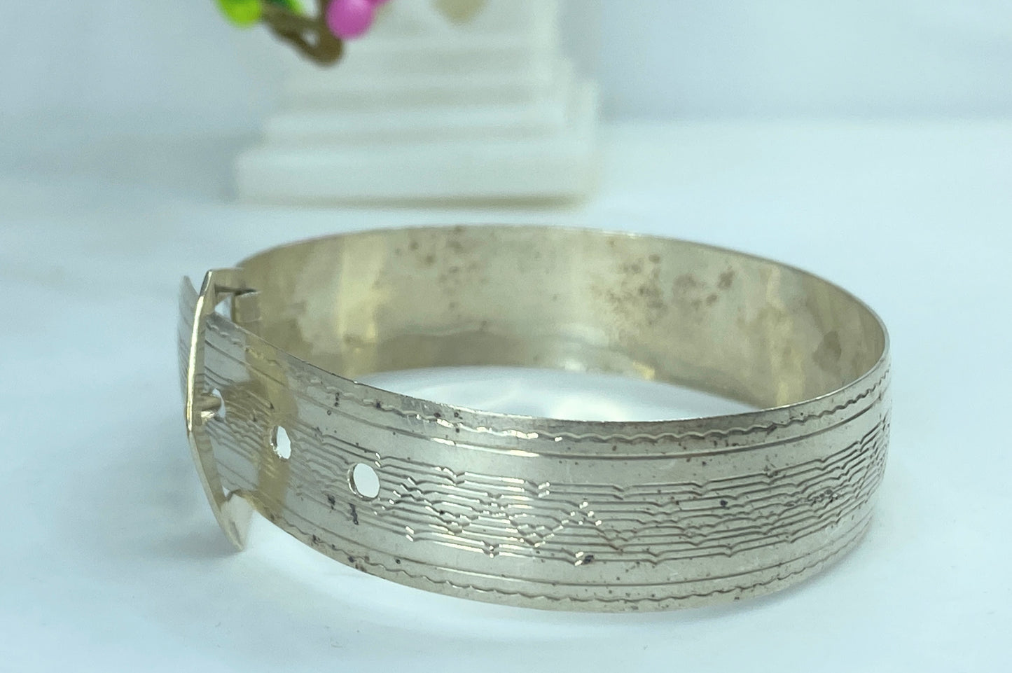 Handmade Sterling Silver 13mm etched Bucket belt children bangle 5.75" 11g JR829