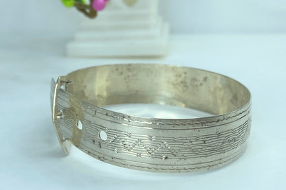 Handmade Sterling Silver 13mm etched Bucket belt children bangle 5.75" 11g JR829