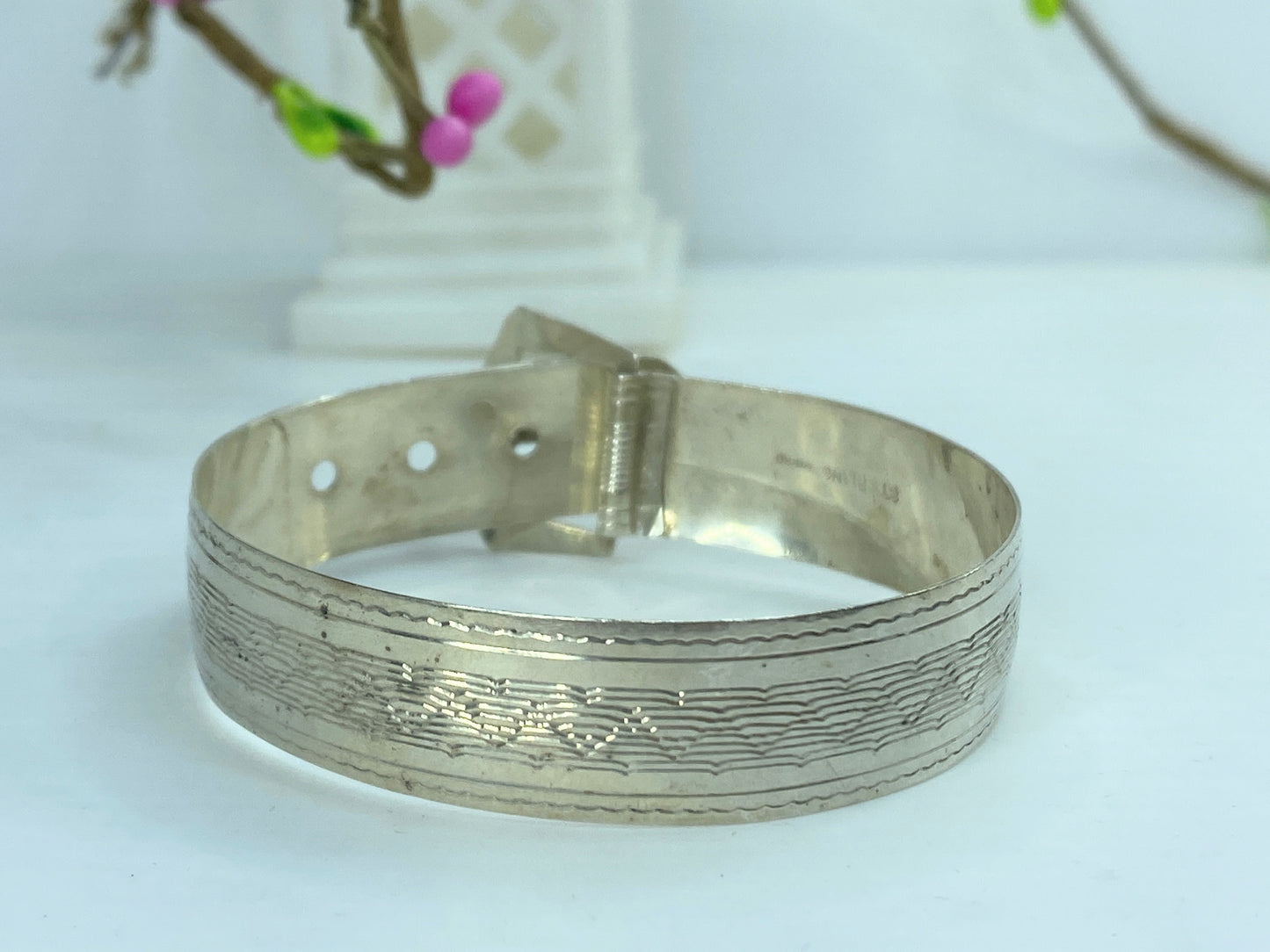 Handmade Sterling Silver 13mm etched Bucket belt children bangle 5.75" 11g JR829