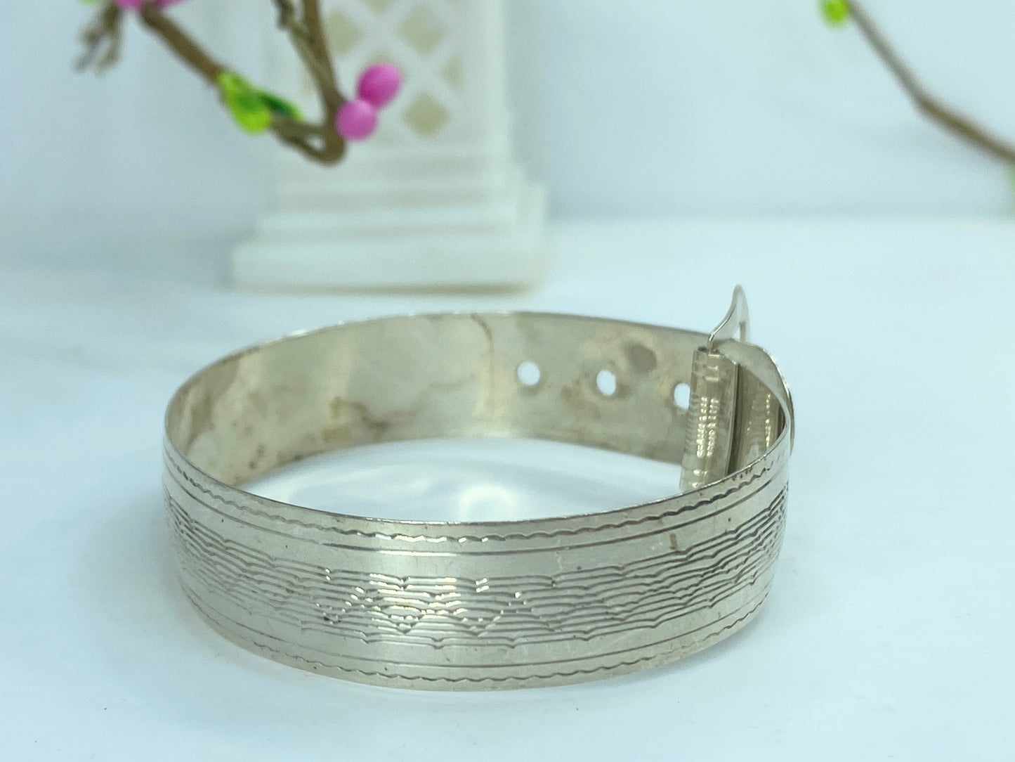 Handmade Sterling Silver 13mm etched Bucket belt children bangle 5.75" 11g JR829