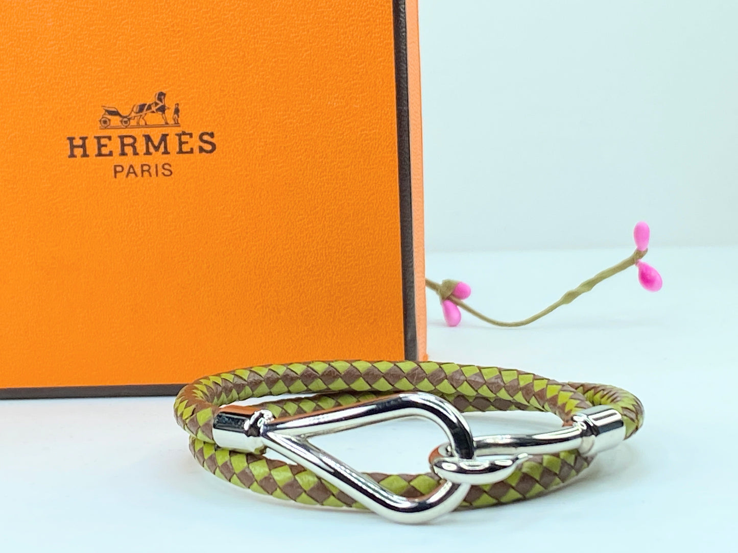 Hermes Exquisite Unisex Jumbo two-tone green leather double wrap bracelet GS378