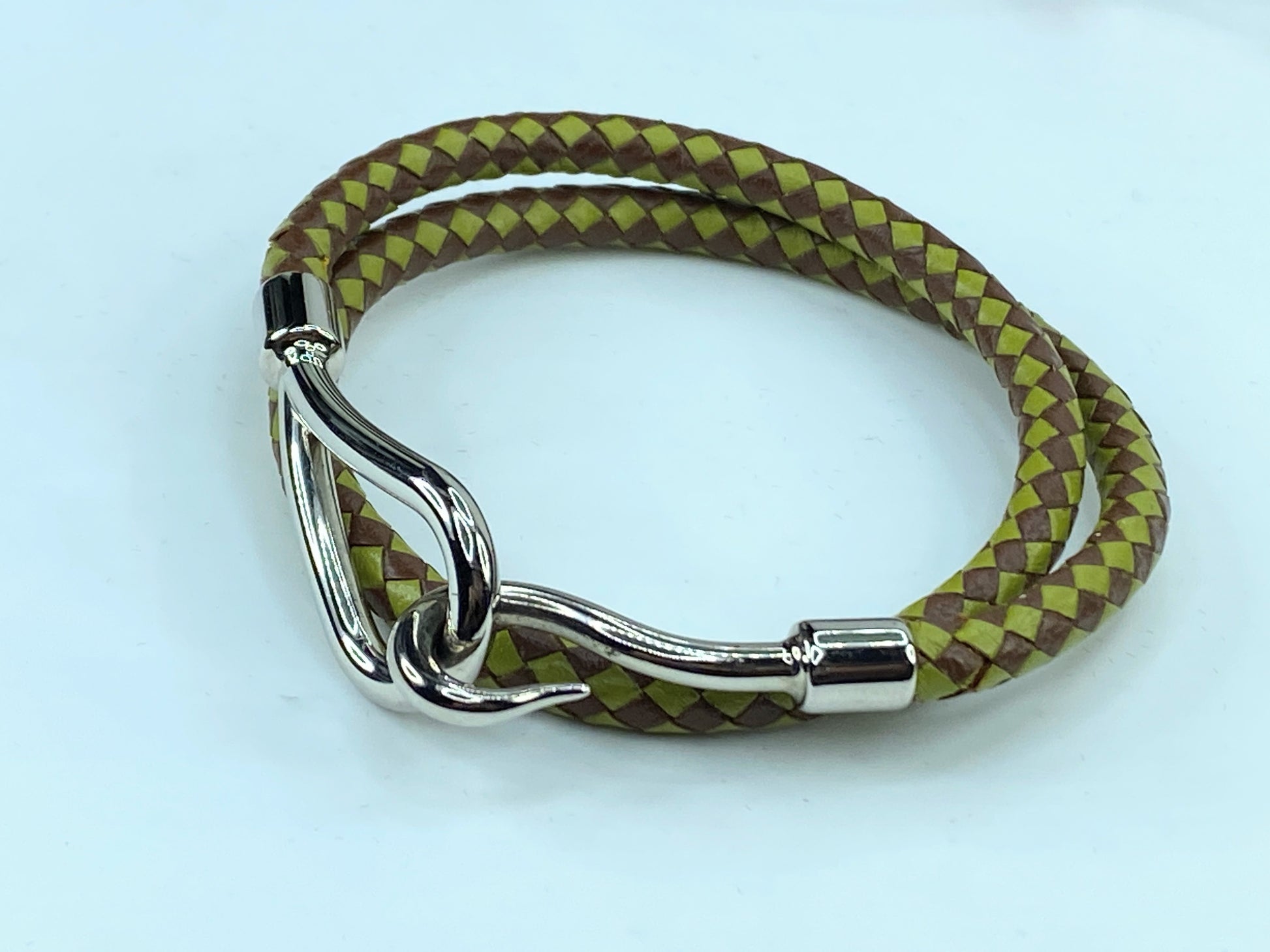 Hermes Exquisite Unisex Jumbo two-tone green leather double wrap bracelet GS378