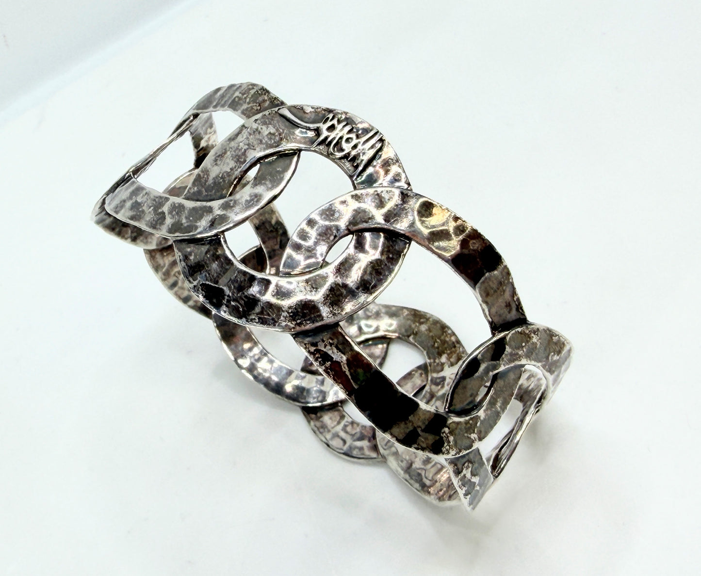 Vintage IPPOLITA Hammered Oval Link stackable Sterling Silver Bracelet JR1318