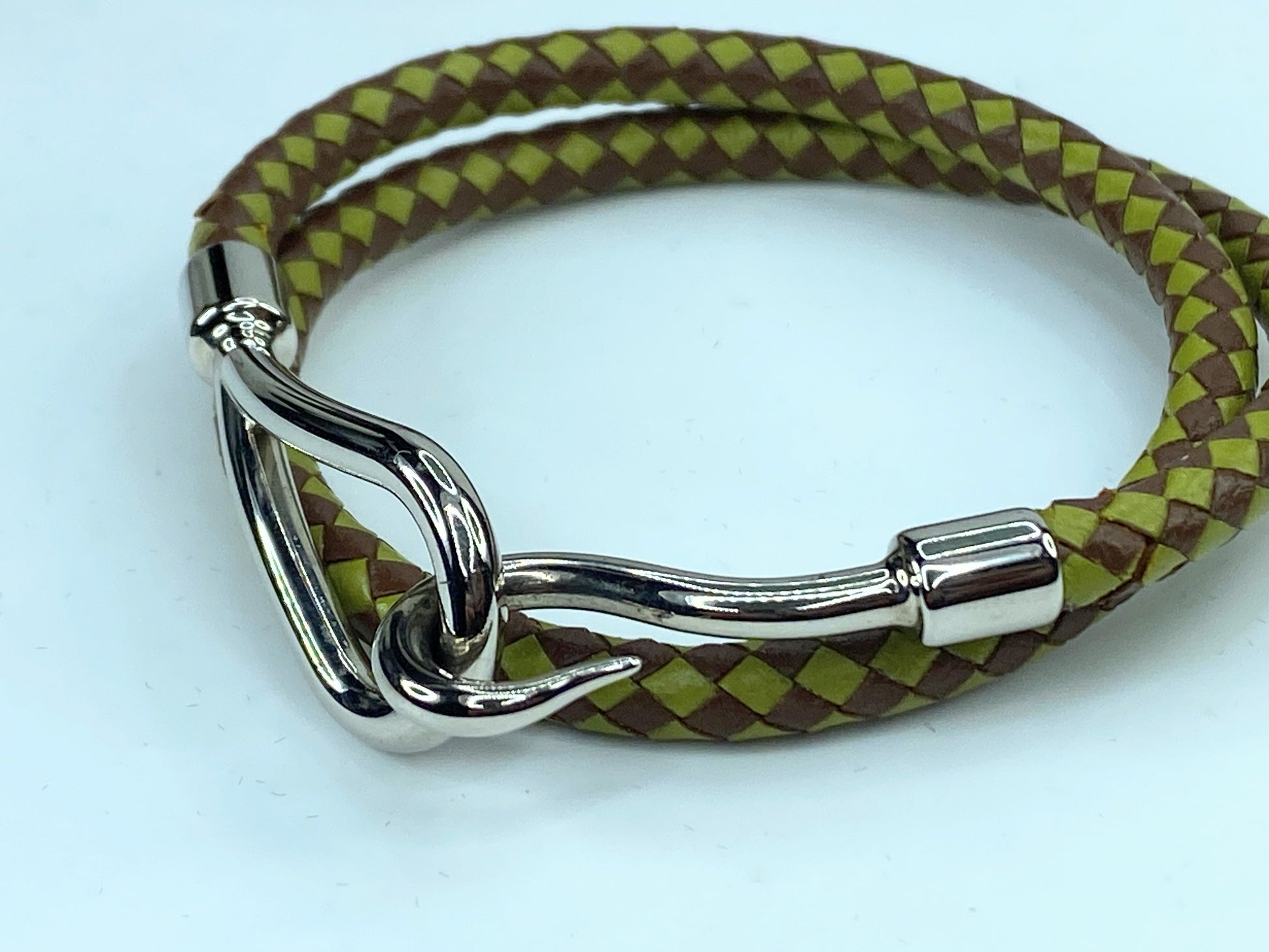 Hermes Exquisite Unisex Jumbo two-tone green leather double wrap bracelet GS378