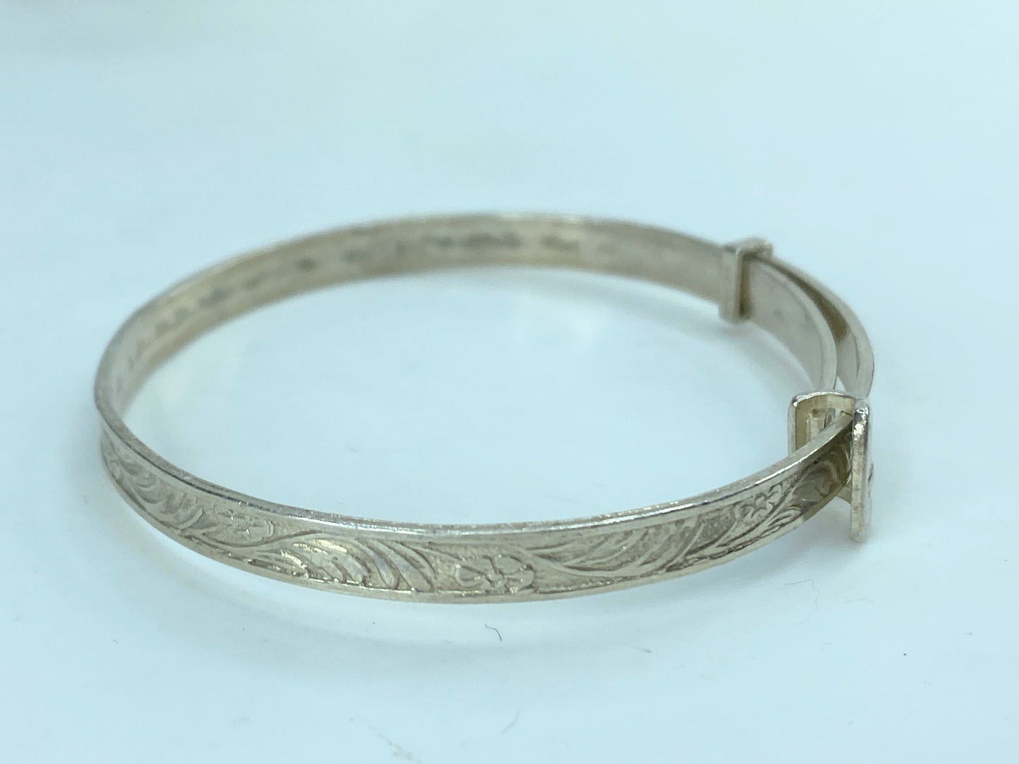 Art Deco Sterling Silver 4.5mm Floral expandable children bangle 5" 6.1g JR830