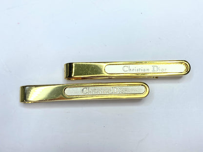 Christian Dior Gold tone cuff link matching tie clip set JR9456