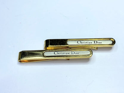 Christian Dior Gold tone cuff link matching tie clip set JR9456