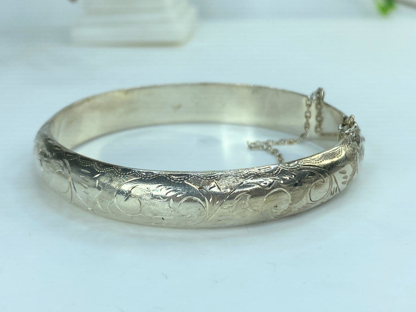 Heirloom 10mm Sterling Silver 925 Hand-Etched 1960s Wedding Bracelet 6.75"JR831