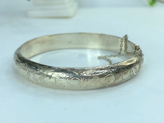 Heirloom 10mm Sterling Silver 925 Hand-Etched 1960s Wedding Bracelet 6.75"JR831