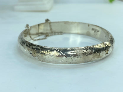 Heirloom 10mm Sterling Silver 925 Hand-Etched 1960s Wedding Bracelet 6.75"JR831