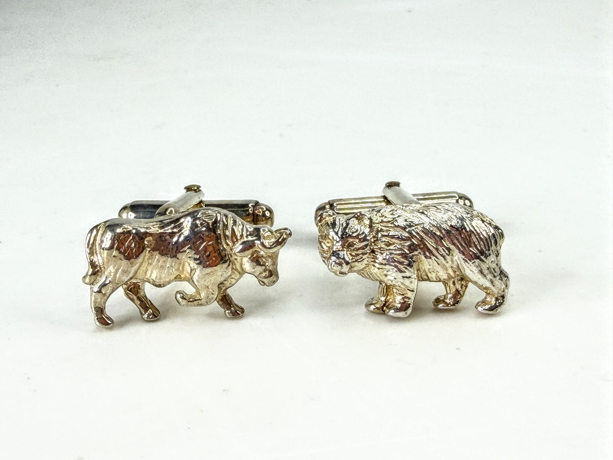 Tiffany & Co. Figural Bear and Bull Sterling Silver Cufflinks 9.2g SS482