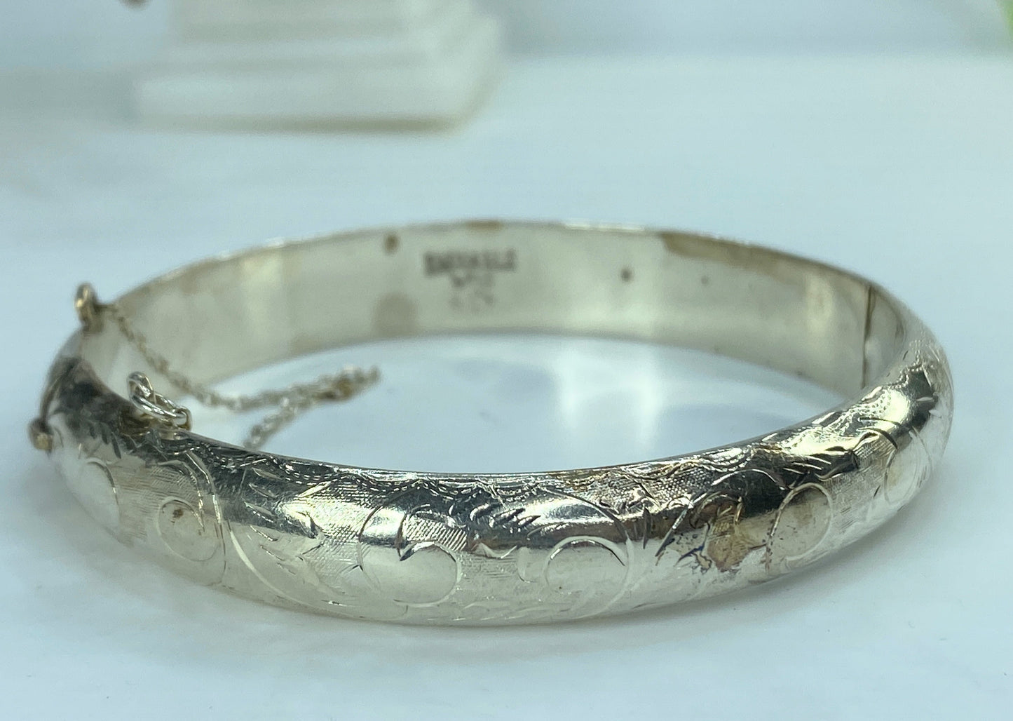 Heirloom 10mm Sterling Silver 925 Hand-Etched 1960s Wedding Bracelet 6.75"JR831