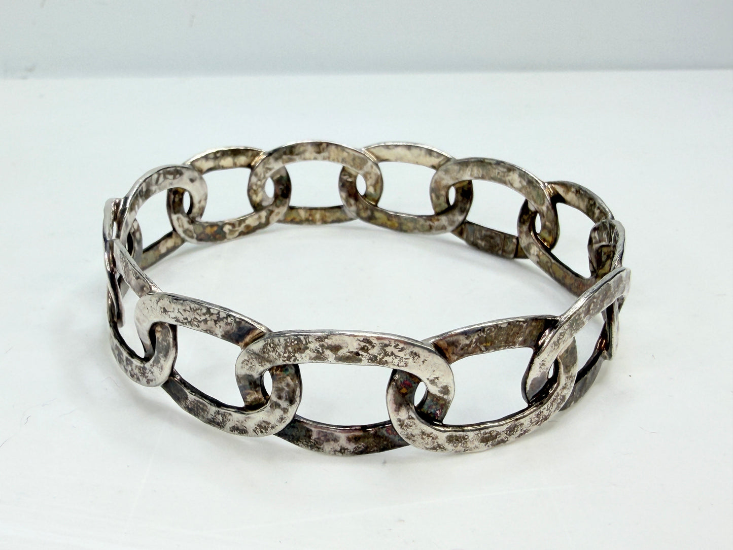 Vintage Ippolita Sterling Silver Hammer stackable Link Cuff Bracelet JR1319