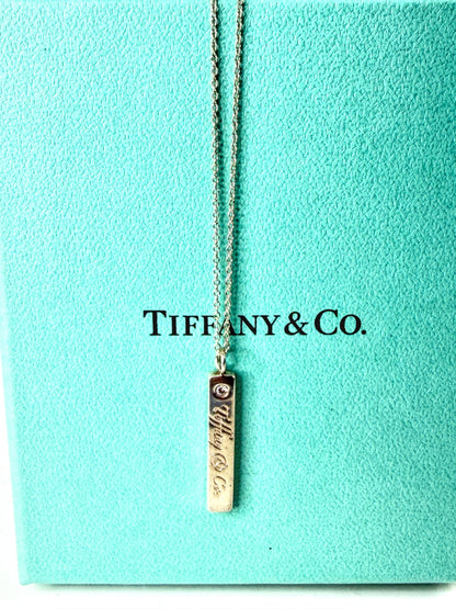 Rare Tiffany & Co Diamond Notes Bar Pendant Necklace Sterling Silver 16" JR2049