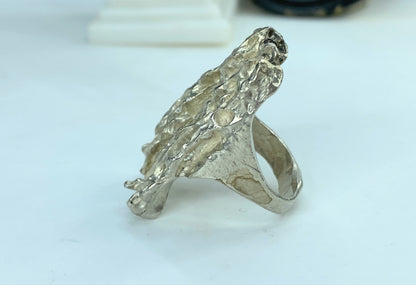 Solid Sterling Silver Brutality 1.5" Modernist Wood bark ring 22g s6.25 JR832