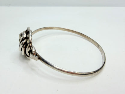 Vintage Sterling Silver Sculpted Rose Floral Hook Bangle Bracelet 925 JR1320