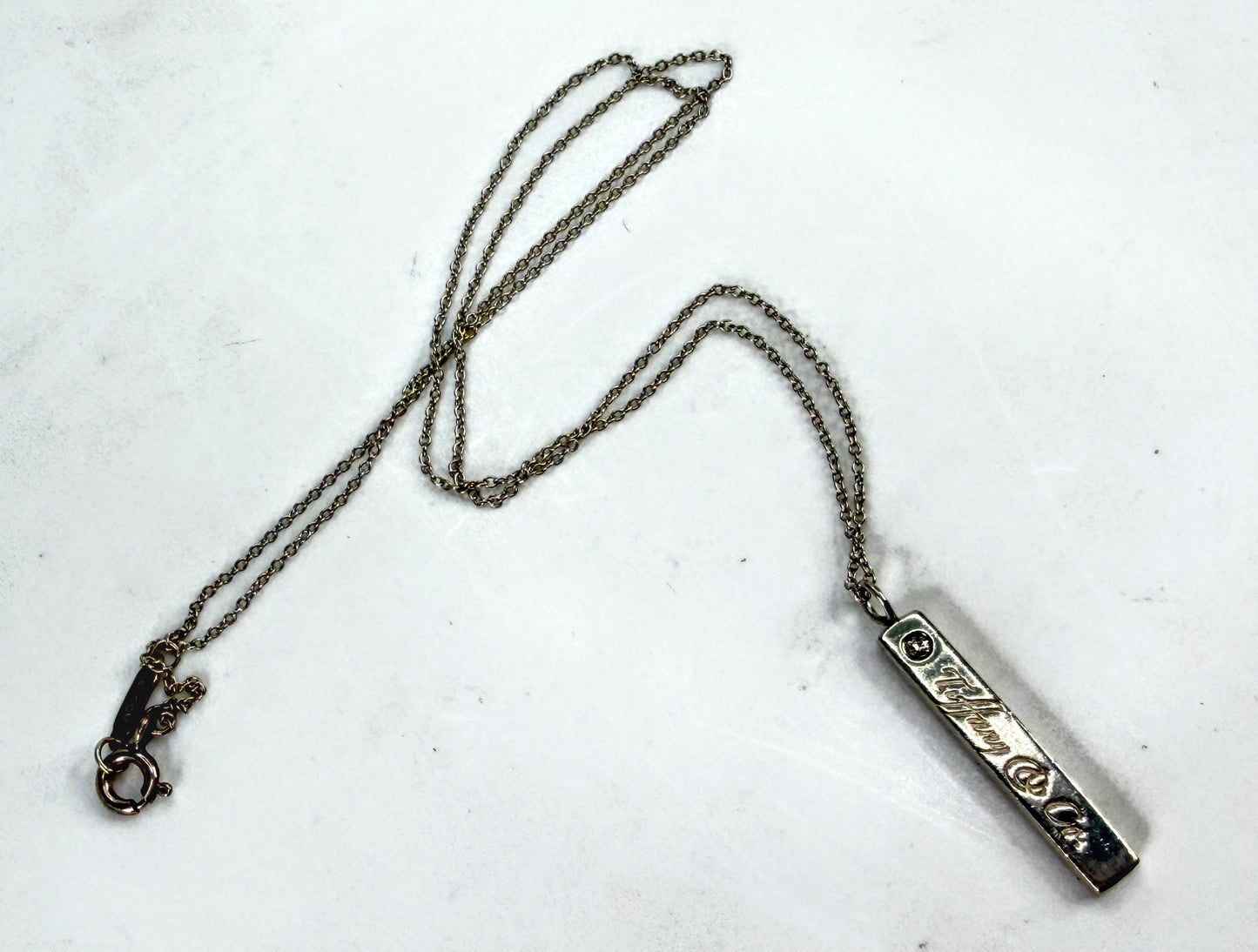 Rare Tiffany & Co Diamond Notes Bar Pendant Necklace Sterling Silver 16" JR2049