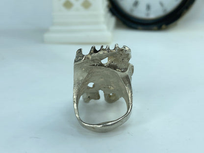 Solid Sterling Silver Brutality 1.5" Modernist Wood bark ring 22g s6.25 JR832