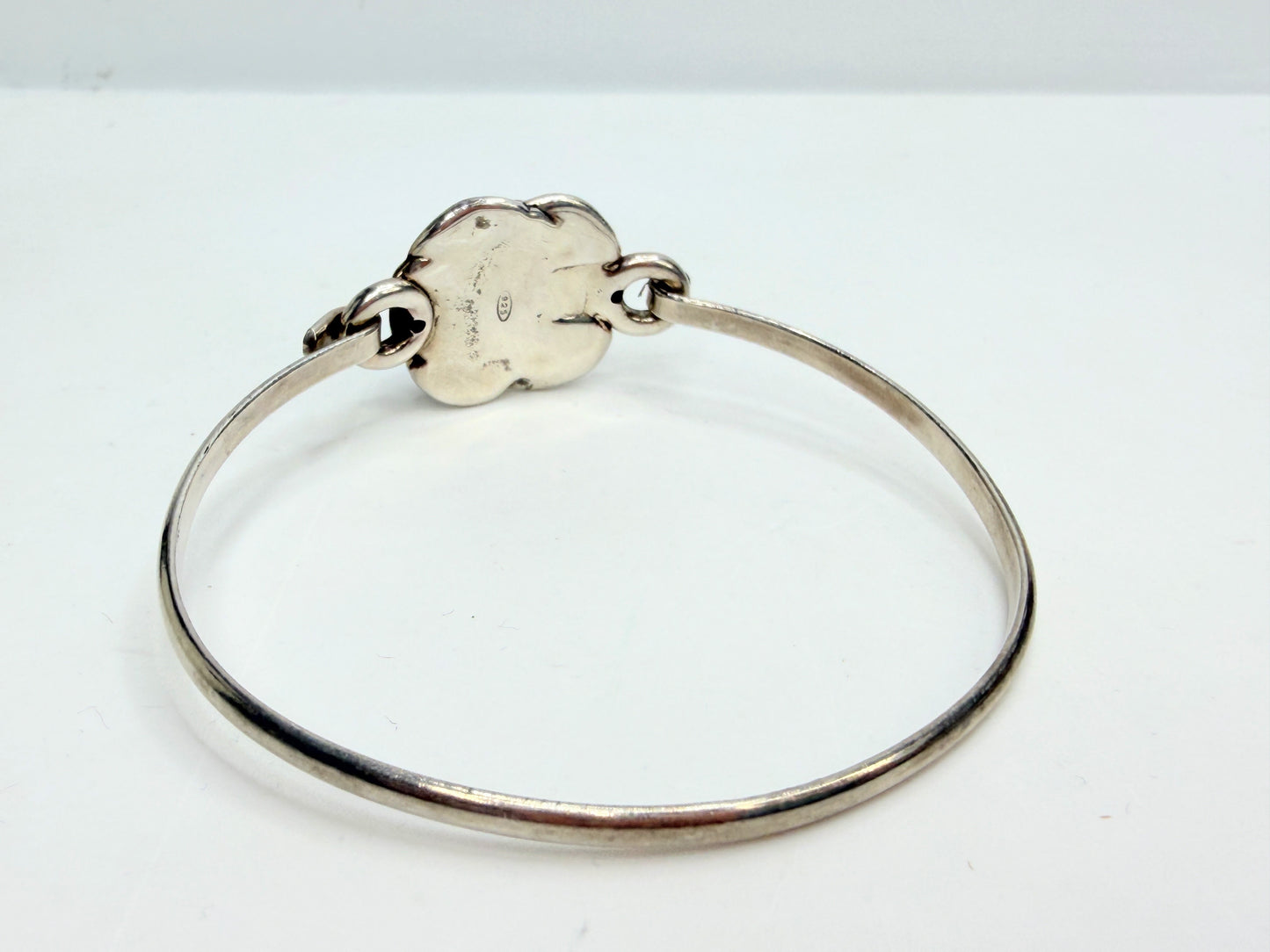 Vintage Sterling Silver Sculpted Rose Floral Hook Bangle Bracelet 925 JR1320