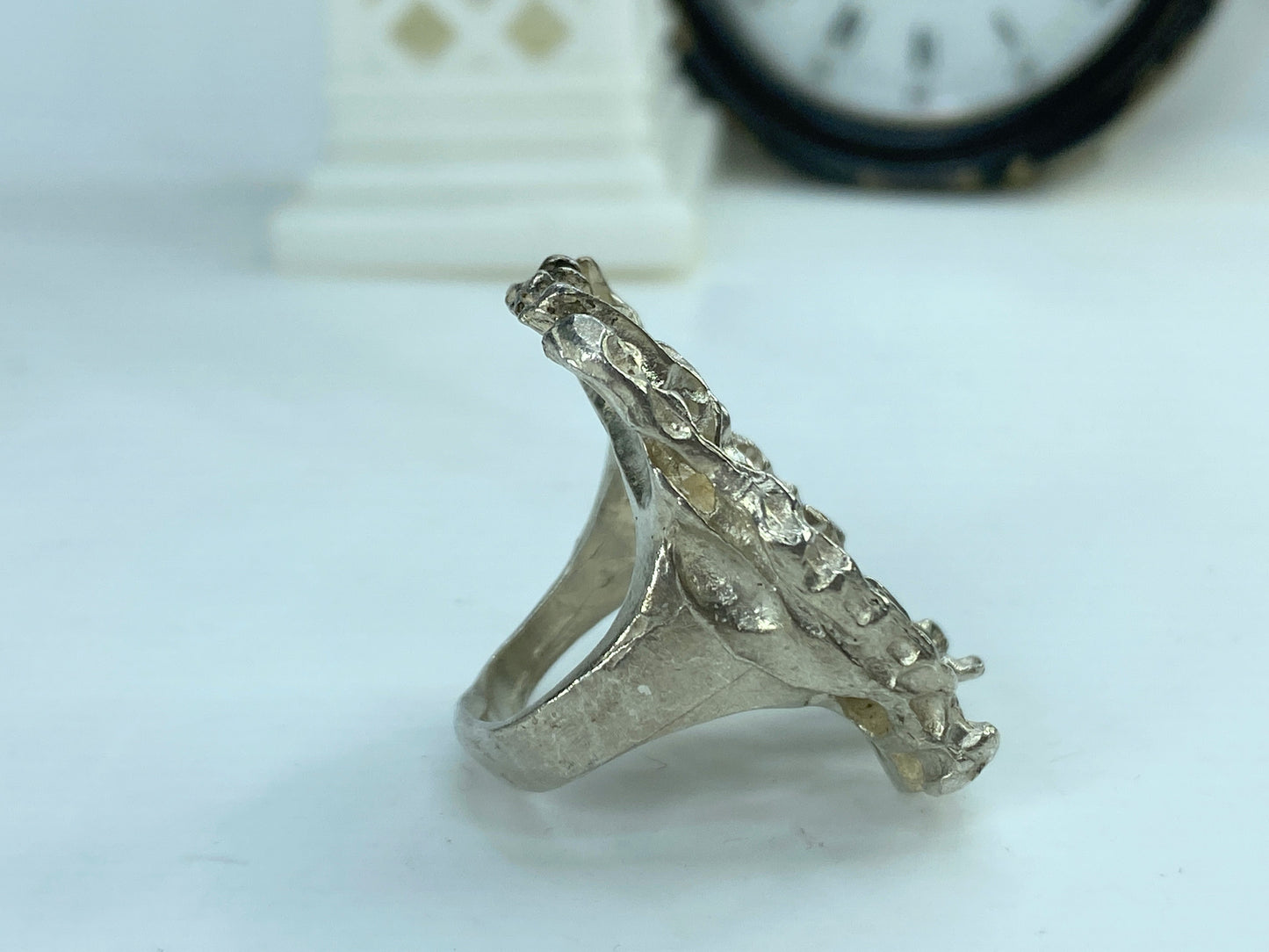 Solid Sterling Silver Brutality 1.5" Modernist Wood bark ring 22g s6.25 JR832