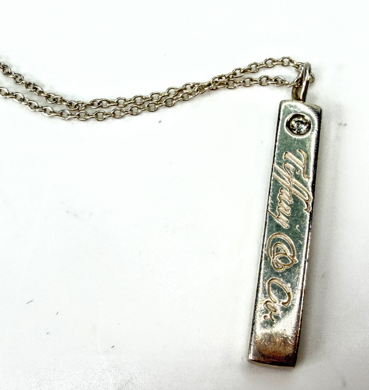 Rare Tiffany & Co Diamond Notes Bar Pendant Necklace Sterling Silver 16" JR2049