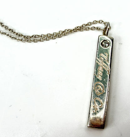 Rare Tiffany & Co Diamond Notes Bar Pendant Necklace Sterling Silver 16" JR2049