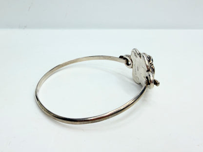 Vintage Sterling Silver Sculpted Rose Floral Hook Bangle Bracelet 925 JR1320