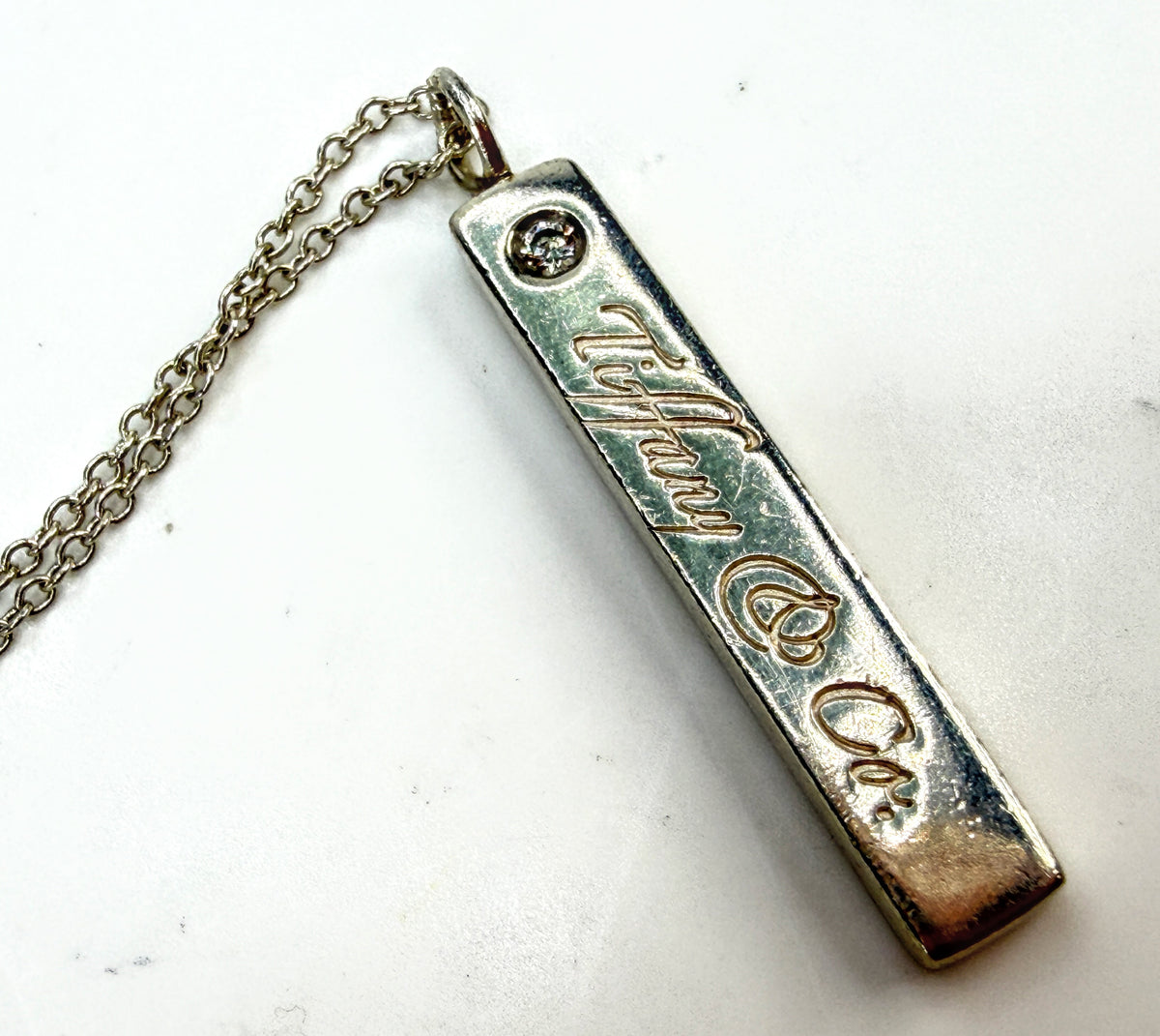 Rare Tiffany & Co Diamond Notes Bar Pendant Necklace Sterling Silver 16" JR2049