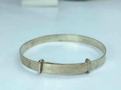 c1940 Sterling Silver 5mm Plaid etched expandable children bangle 5" 4g JR833